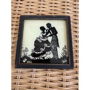 Vintage 40's Reverse Painted foiled Silhouette Victorian Picture